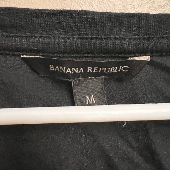 Banana Republic Slub Black Dual Linen Short Sleeve Shirt Crew Neck Size Medium - Picture 3 of 10